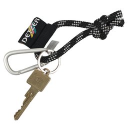 Werbe-Schlüsselanhänger mit Werbelabel und Karabinerhaken