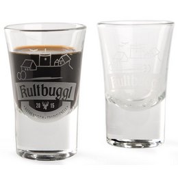 Schnapsglas mit Werbeaufdruck in Ätzoptik