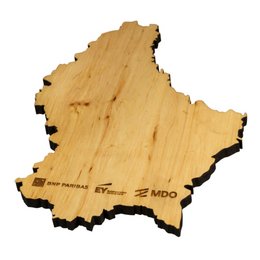 Werbe-Schneidebrett aus Erlenholz in individueller Sonderform Luxemburg ausgeschnitten