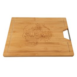 Bambus-Schneidebrett mit Metallgriff mit Lasergravur
