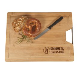 Profi-Schneidebrett Elegance mit Edelstahlgriff und Logo-Einbrand
