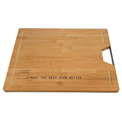 Premium-Bambusbrett  Edelstahl-Griff, logo-lasergraviert