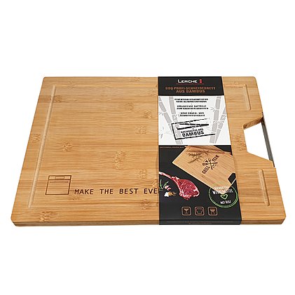 Profi-Schneidebrett mit Edelstahl-Griff und Logo-Einbrand