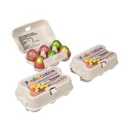 Schoko Ostereier Sixpack Eierkarton mit  Werbe-Etikett