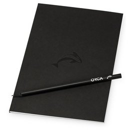 Notizbuch mit Blindprägung und bedrucktem Bleistift im Set