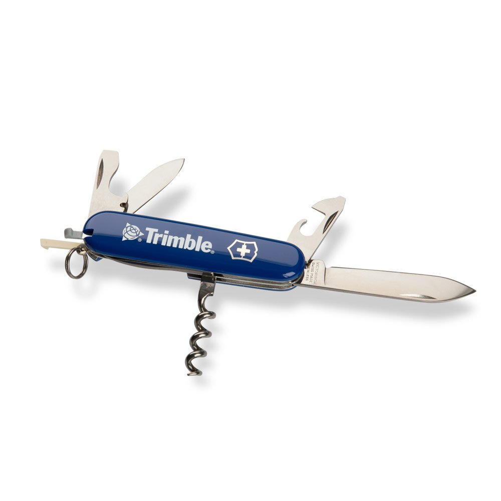 Bedrucktes Schweizer Werbe-Taschenmesser in blau, mit vielen Funktionen