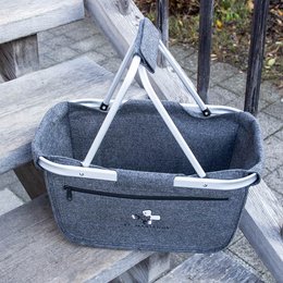 Filz-Einkaufs-Shopper Basket, grau meliert, faltbar mit individuellem Logostick