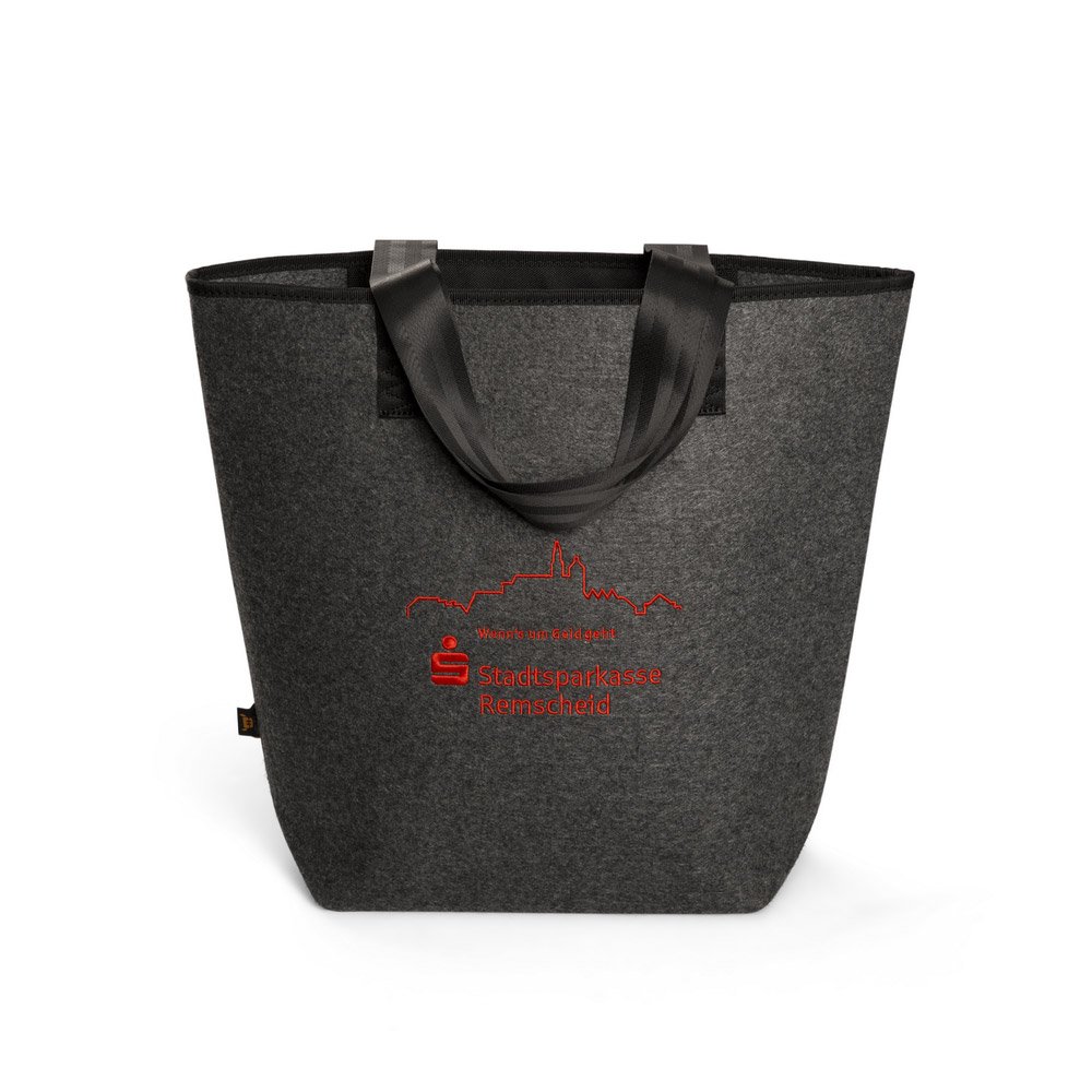 Filz-shopper anthrazit, Halfar Markenqualität, individuell mit Firmenlogo bestickt.