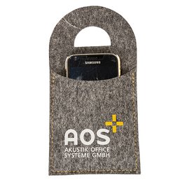 Wollfilz-Ladestation bedruckt mit praktischer Einstecktasche, zum Aufhängen an der Steckdose