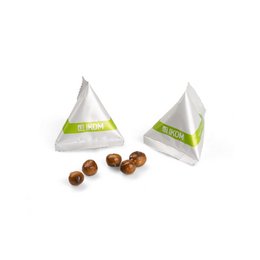 bedruckter Flow-Pack Snack Tetraeder mit Bretzel-Gebäck gefüllt
