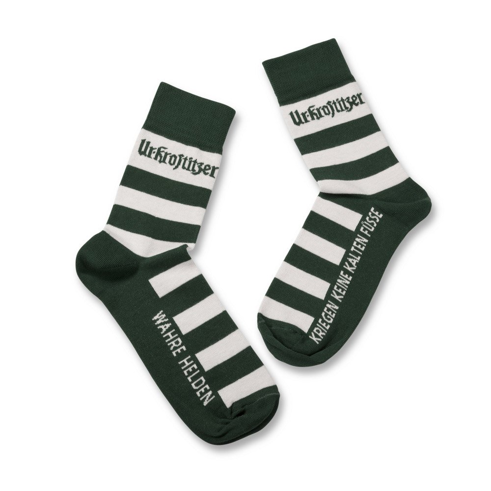 Gestreifte, individuell gestaltete Socken mit Logo Einwebung für Radeberger Wahre Helden