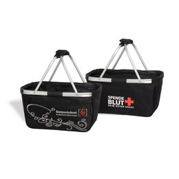 Stabiler, bestickter faltbarer Einkaufskorb Basket mit Alu-Gestell für den Blutspendedienst des BRK