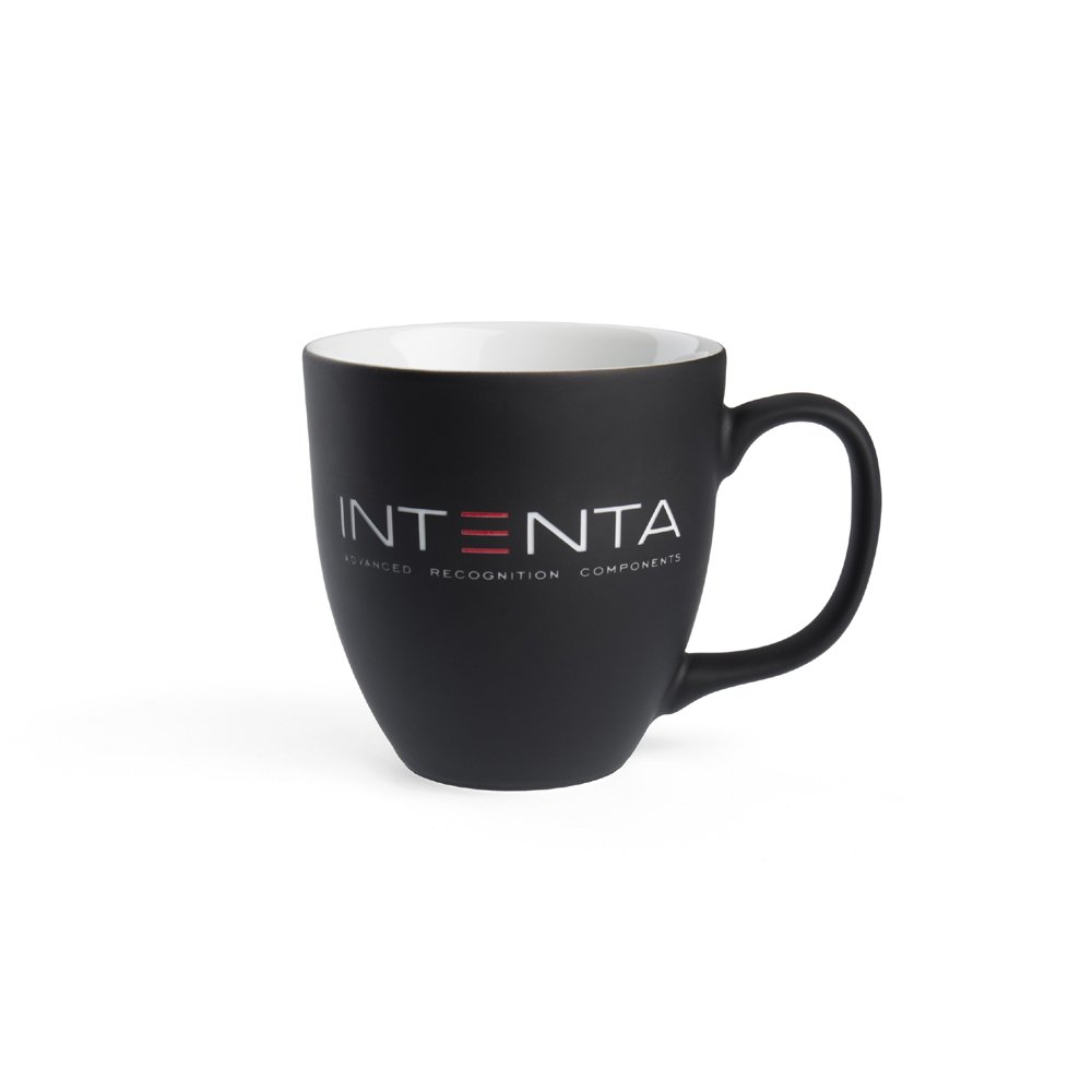 Mit Logogravur stilvolle Porzellan-Kaffeetasse in mattschwarz für Intenta GmbH