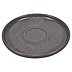 Grauer Keramik-Werbeartikel-Unterteller mit glatter Oberfläche und umlaufendem Rand, geeignet zur individuellen Veredelung mit Firmenlogo.
