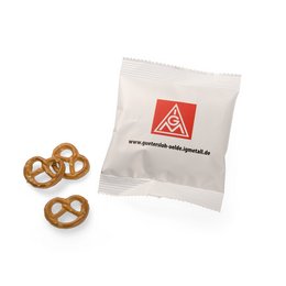 Leckere Werbe-Mini-Brezeln im bedruckten Flowpack als günstiger Streuartikel