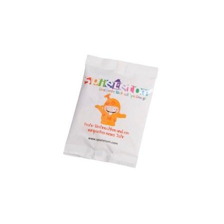Süße Werbung für Weihnachten, bedruckte Fruchtgummi-Minitüte für Spieletom.com Augsburg