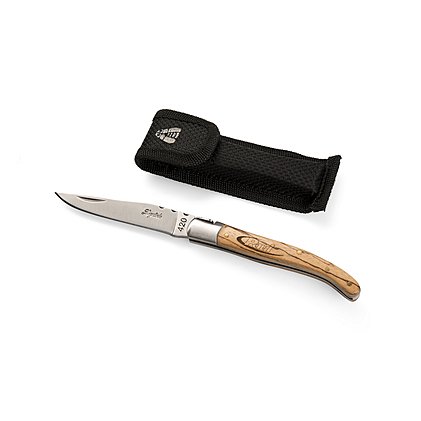 Taschenmesser mit Holzgriff und Etui und Logogravur