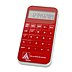 Roter Werbe-Taschenrechner in Hochglanzoptik mit Werbedruck für IG Metall Weilheim
