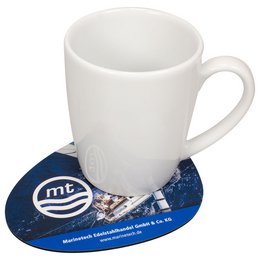 Logo-Tassenuntersetzer WErbemittel für den Büroeinsatz aus Hart-PVC-Folie individuell bedruckt