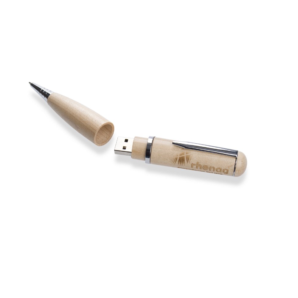 Technik-Raffinesse mit Holzoptik: USB-Kugelschreiber aus Holz mit integriertem USB-Stick