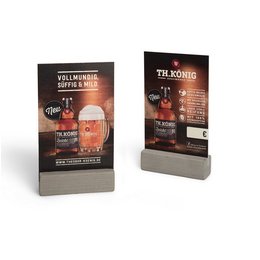 Theken- und Tischaufsteller mit Logodruck als Werbemittel für Bitburger