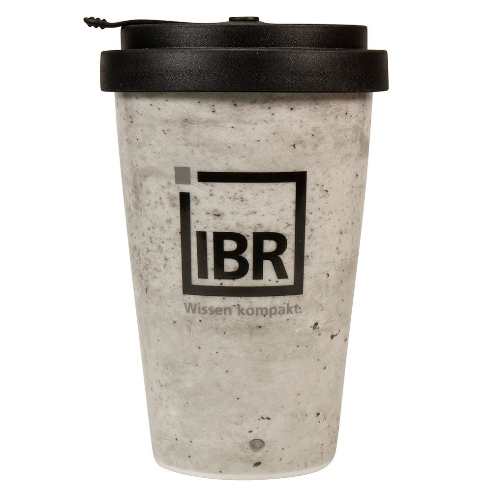 Für Pfandsysteme: Mehrweg-Thermosbecher to-go aus Porzellan Form 343 mit Kunststoffdeckel umlaufend bedruckbar