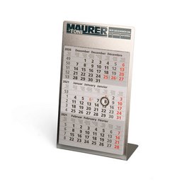 Tischkalender mit Edelstahlrahmen, individuell bedruckt, 2-Jahres-Kalendarium