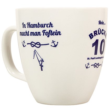 Werbe-Kaffeetasse Form 151 aus Porzellan einfarbig bedruckt für Brücke 10 , Hamburg