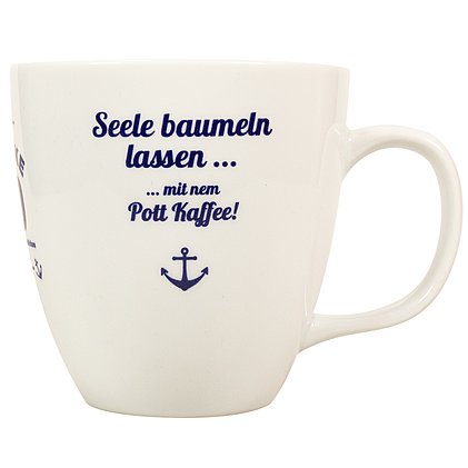 coole Werbetasse in weiß individuell bedruckt, Füllvolumen von 450 ml, 95 mm Durchmesser