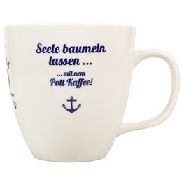 coole Werbetasse in weiß individuell bedruckt, Füllvolumen von 450 ml, 95 mm Durchmesser