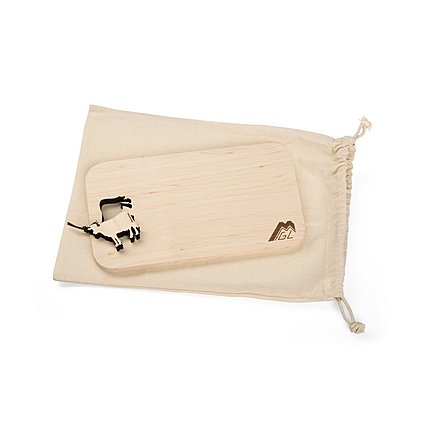 Logo-Brotzeitbrett aus Erlenholz mit individuellem Brandstempel und Laserschnitt Kuhform 2D