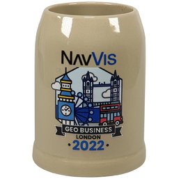 Bierkrug 0,5l aus Steinzeug mit Firmenwerbung bedruckt