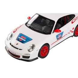 Traumauto: Modell Porsche GT3 RS mit Werbeaufkleber im Auftrag der Huxaria Druckerei