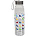 Transparente Werbe-Trinkflasche mit Verschluss, Trageschlaufe und buntem Logo Digitaldruck.