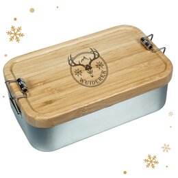XL Lunchbox mit Brandstempel als Werbeanbringung auf dem Deckel