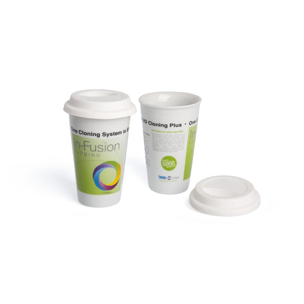 Trendiger und hochwertiger, doppelwandiger bedruckter Porzellan Coffee to Go Becher für Takara