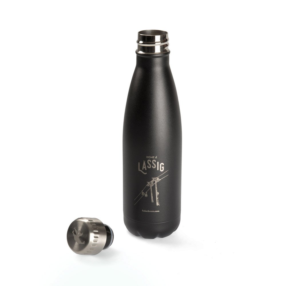 Hochwertige vakuum Trinkflasche aus Edelstahl, pulverbeschichtet in schwarz mit  Logogravur