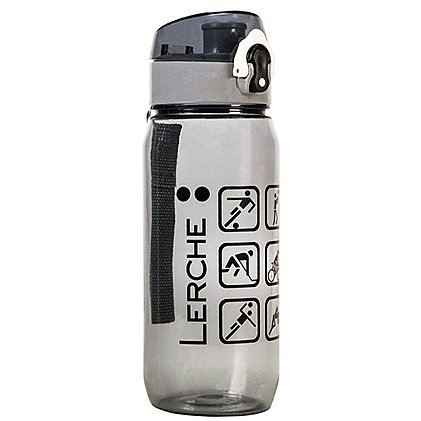 Unzerbrechliche Werbe-Tritan Trink-Flasche in grau mit coolem Logo bedruckt