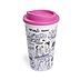 Logo-Coffee to go Becher, doppelwandig aus Kunsstoff mit umlaufendem Motiv und Deckel in rosa