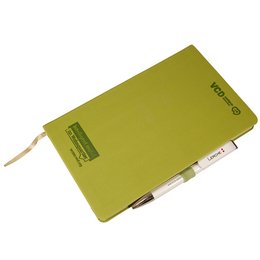 Ökologisches Werbe-Notizbuch apeel aus überwiegend Apfelfasern hergestellt, mit bedrucktem Firmenlogo