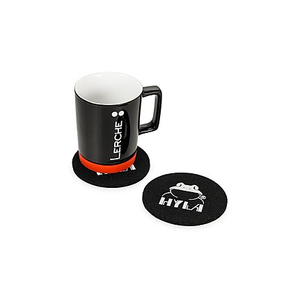 Firmenlogo bedruckter Untersetzer aus Wollfilz