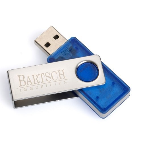 USB-Stick mit Lasergravur auf Metallbügel