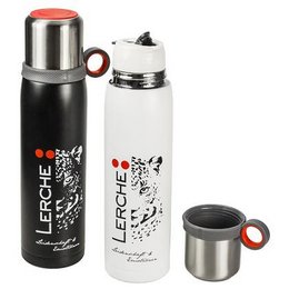 Vakuum-Thermoskannen bedruckt mit Becher als Werbegeschenk