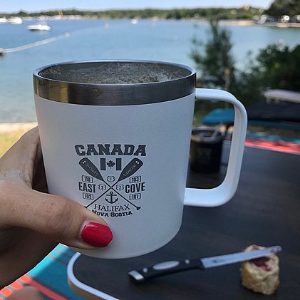 Weiße Edelstahl Kaffeetasse Camper individuelle Lasergravur