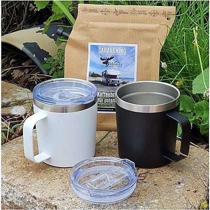 Vakuumisolierte doppelwandige Werbe-Kaffeetasse CAMPER aus Edelstahl