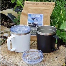 Vakuumisolierte doppelwandige Werbe-Kaffeetasse CAMPER aus Edelstahl