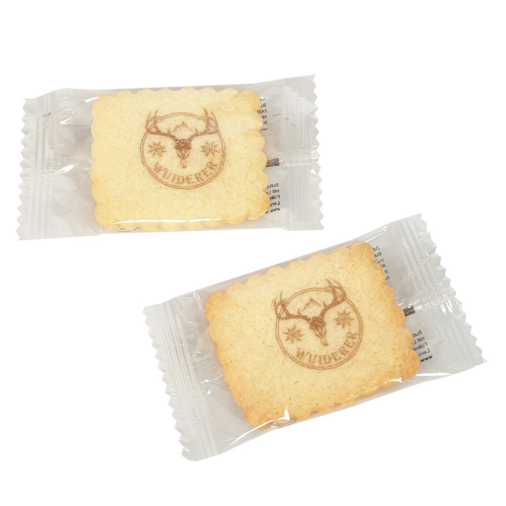 Süße Werbung bedruckte Butterkeks einzeln verpackt in kompostierfähiger Folie