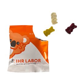 Vegane Gummibärchen im Werbetütchen bedruckt