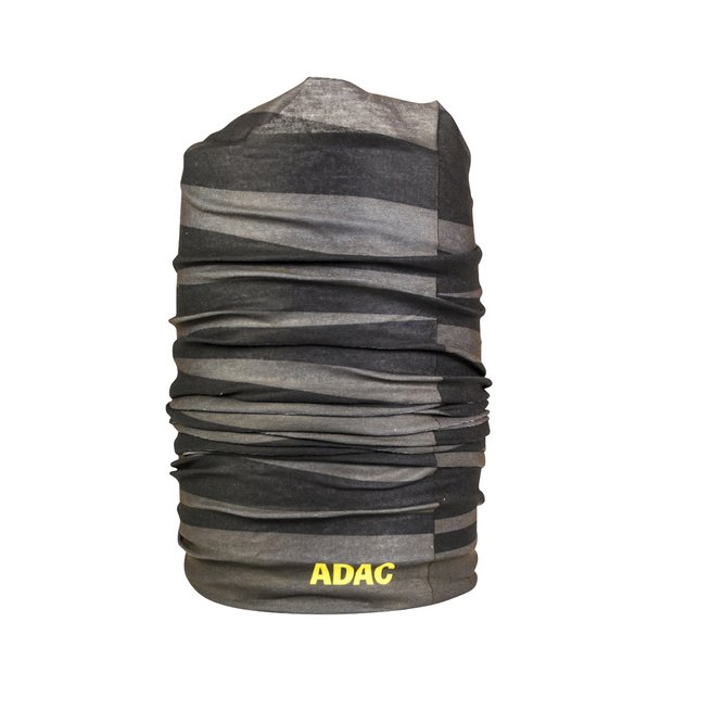 Bedrucktes, atmungsaktives  Multifunktionstuch in grau-schwarzen Design für den ADAC hergestellt