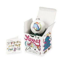 Weihnachtskugeln mit Comic-Motiven in bunter Geschenkverpackung individuell bedruckt